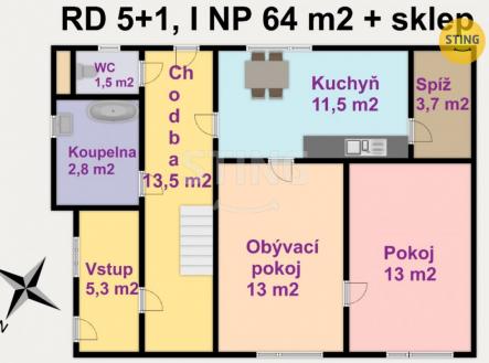 KL Půdorys 1NP.jpg | Prodej - dům/vila, 134 m²