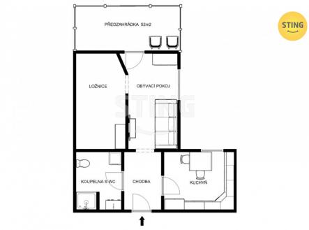 Půdorys 2d.jpg | Pronájem bytu, 1+1, 43 m²