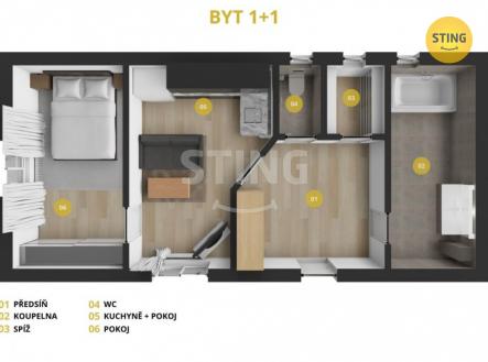1+1 3D.jpg | Pronájem bytu, 1+1, 40 m²