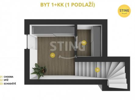 atelier 1. podlaží 3D.jpg | Pronájem bytu, 1+kk, 47 m²