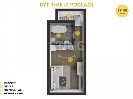 ateliér 2. podlaží 3D.jpg | Pronájem bytu, 1+kk, 47 m²
