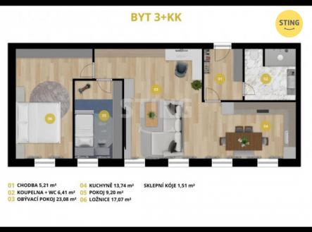 2D.jpg | Prodej bytu, 3+kk, 75 m²