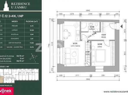 karta bytu 12 | Prodej bytu, 2+kk, 62 m²