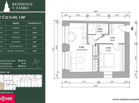 karta bytu 12 | Prodej bytu, 2+kk, 62 m²