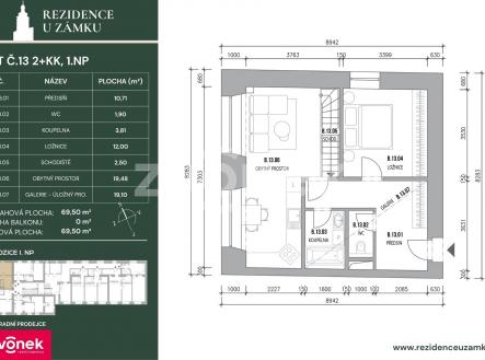 karta bytu 13 | Prodej bytu, 2+kk, 75 m²