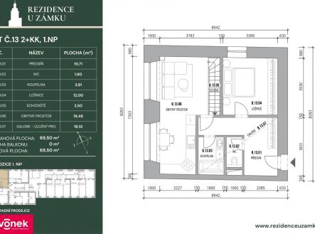 karta bytu 13 | Prodej bytu, 2+kk, 75 m²