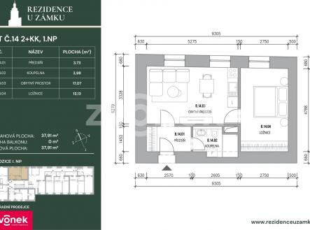 karta bytu 14 | Prodej bytu, 2+kk, 41 m²