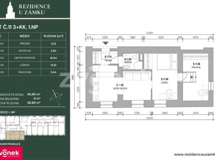 karta bytu 11 | Prodej bytu, 3+kk, 48 m²
