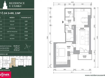 karta bytu 24 | Prodej bytu, 2+kk, 60 m²