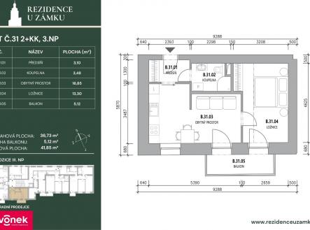 karta bytu 31 | Prodej bytu, 2+kk, 45 m²