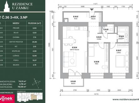 karta bytu 36 | Prodej bytu, 3+kk, 83 m²