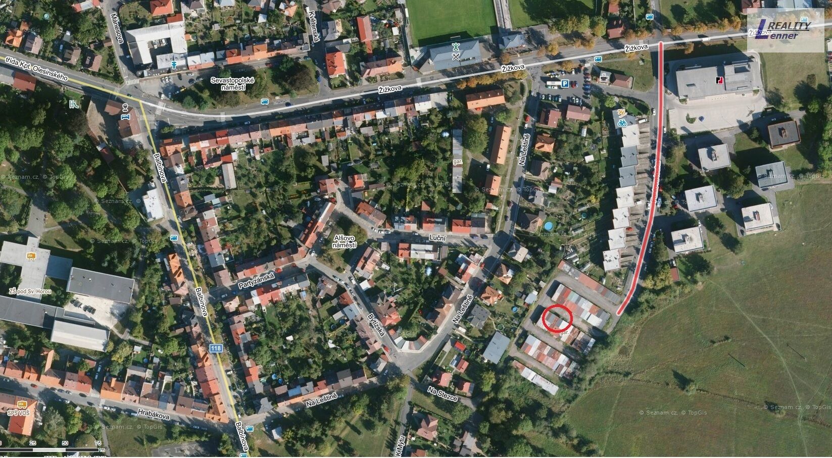 Garáž 18 m2 na pozemku 35 m2, cihla, ulice Fantova louka, Příbram II