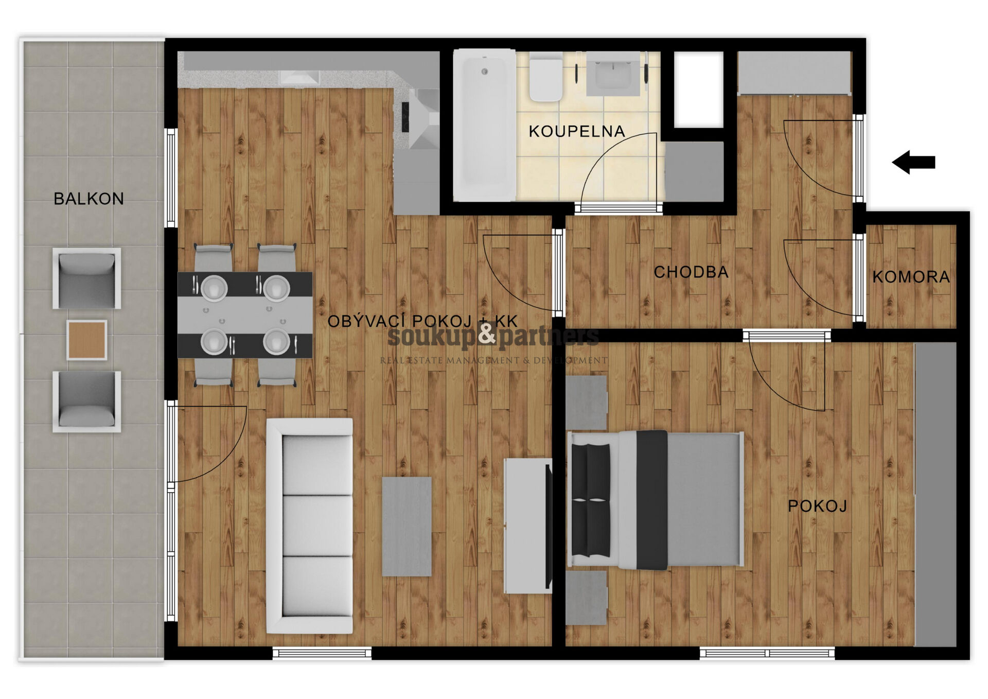 Prodej bytu 2+kk + Balkon, 50,4 m2, Praha 9 - Prosek.