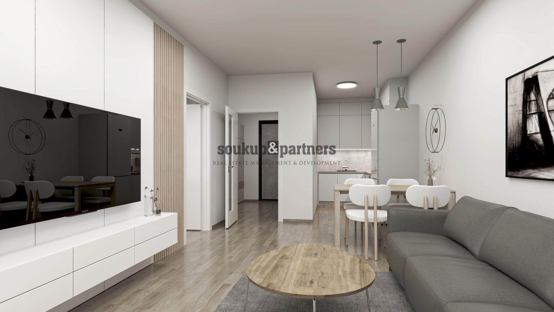 Nový družstevní byt 2+kk/ Balkon - 53 m2, Garážové stání, Sklep - projekt PORTTI Kladno.