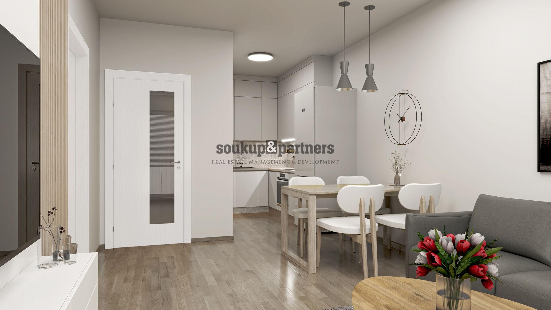 Nový družstevní byt 2+kk/ Balkon - 53 m2, Garážové stání, Sklep - projekt PORTTI Kladno.