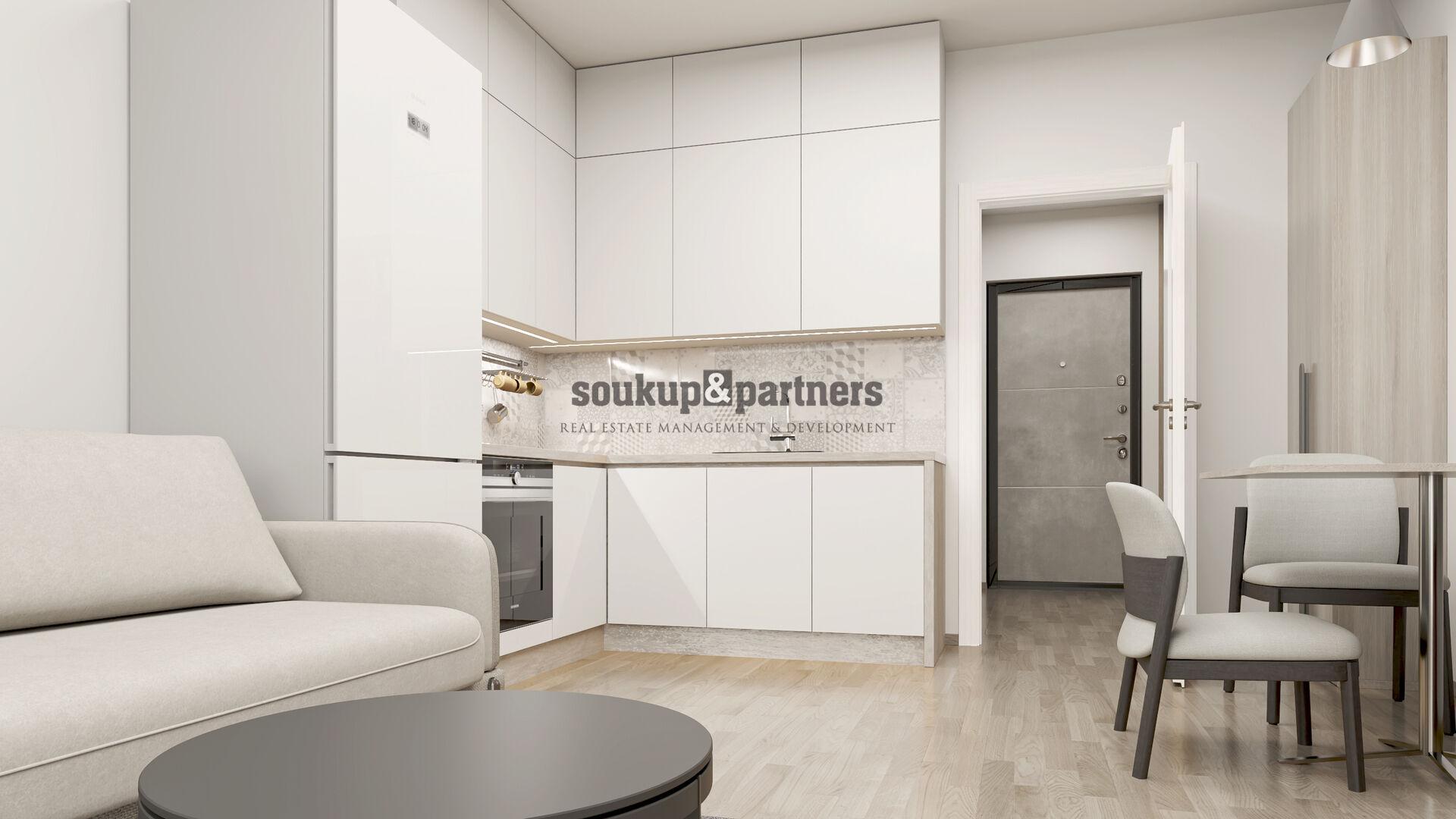 Nový družstevní byt 1+kk/ Balkon - 34 m2, Garážové stání, Sklep - projekt PORTTI Kladno.