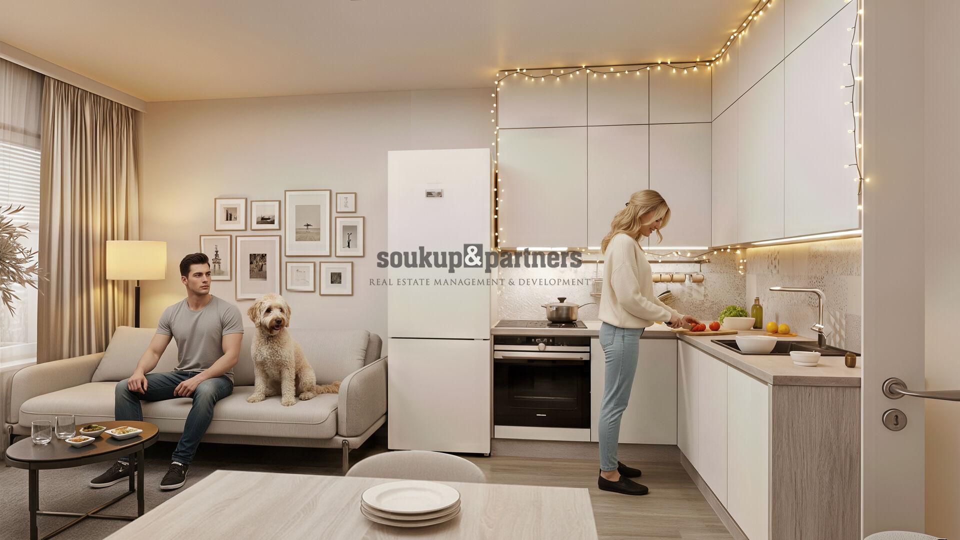 Nový družstevní byt 1+kk/ Balkon - 34 m2, Parkovací stání, Sklep - projekt PORTTI Kladno.