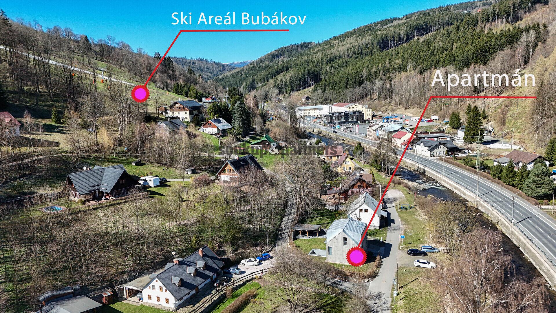 Byt 1+kk - 28 m2, Novostavba se zahradou, Sauna, Ski areál Herlíkovice - Bubákov, Hořejší Vrchlabí.