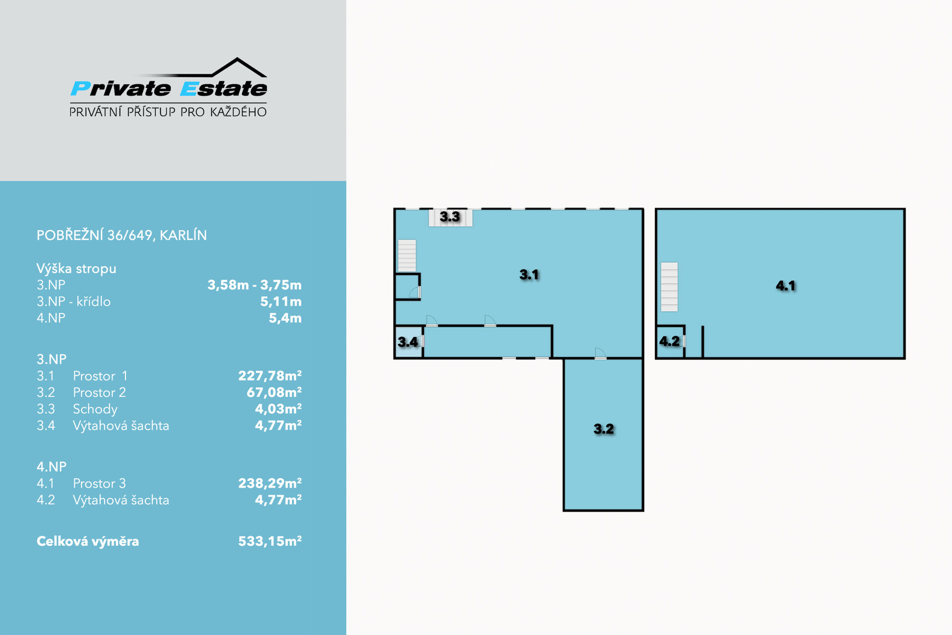 Pronájem skladových prostor – 533,87 m², Pobřežní ulice, Karlín