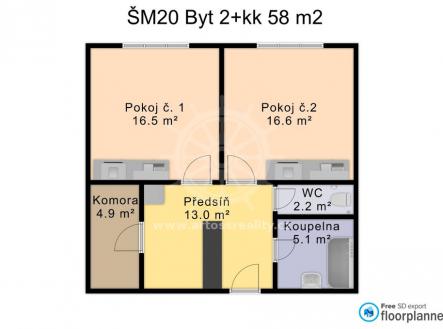 2D | Pronájem bytu, 2+kk, 58 m²