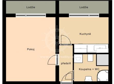 Náčrt půdorysu | Pronájem bytu, 1+1, 33 m²