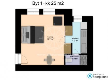 2D 1 | Pronájem bytu, 1+kk, 25 m²