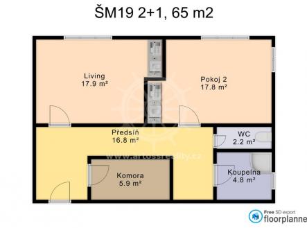 2D | Pronájem bytu, 1+kk, 65 m²