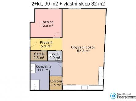 2D | Pronájem bytu, 2+kk, 122 m²