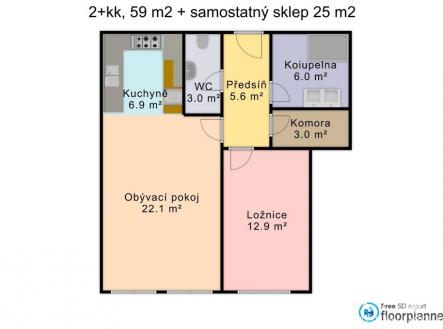 2D | Pronájem bytu, 2+kk, 84 m²