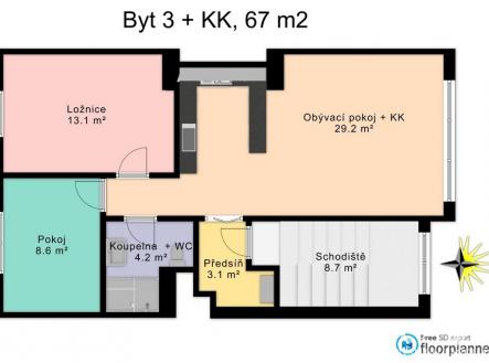 2D | Pronájem bytu, 3+kk, 67 m²