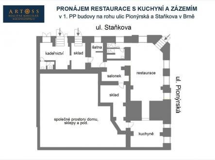 Náčrt půdorysu | Pronájem - restaurace, 148 m²