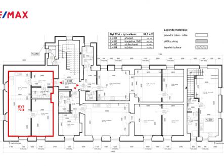 Půdorys patra a bytu | Prodej bytu, 2+kk, 52 m²