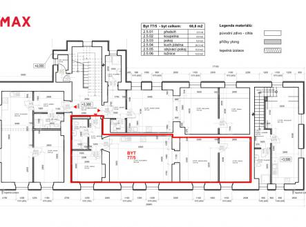 Půdorys patra a bytu | Prodej bytu, 2+1, 68 m²