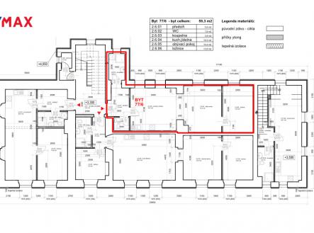 Půdorys patra a bytu | Prodej bytu, 2+kk, 59 m²