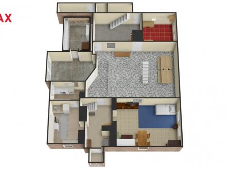 3a. 3D půdorys přízemí domu | Prodej - chata/rekreační objekt, 210 m²