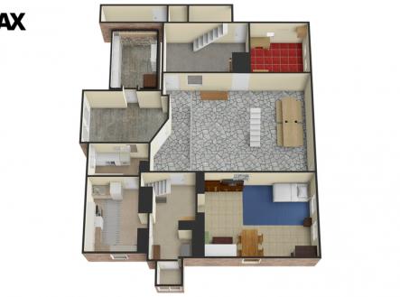 3a. 3D půdorys přízemí domu | Prodej - chata/rekreační objekt, 210 m²