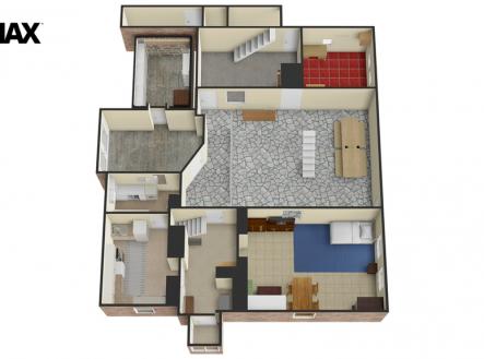 3a. 3D půdorys přízemí domu | Prodej - chata/rekreační objekt, 210 m²