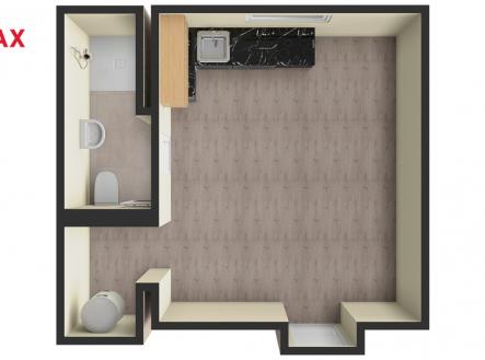 3a. 3D půdorys bytu | Pronájem bytu, 1+kk, 22 m²