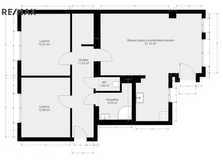 3b. 2D půdorys bytu 3+1 s výměrami | Pronájem bytu, 3+1, 73 m²