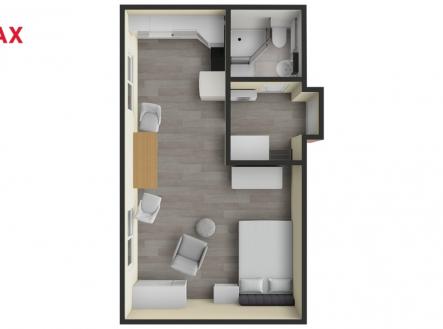 3a. 3D půdorys bytu | Pronájem bytu, 1+kk, 29 m²