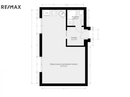 3b. 2D půdorys bytu | Pronájem bytu, 1+kk, 29 m²