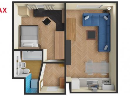 3. 3D půdorys bytu | Pronájem bytu, 2+kk, 39 m²