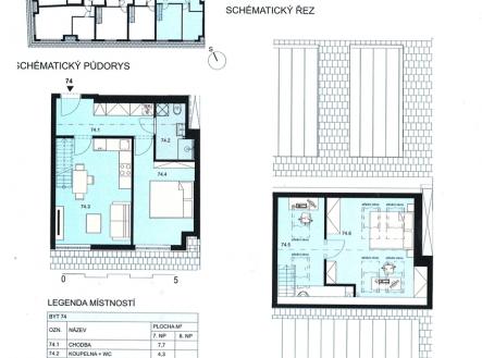 3. Půdorys bytu 3+kk č. 74 | Prodej bytu, 3+kk, 71 m²