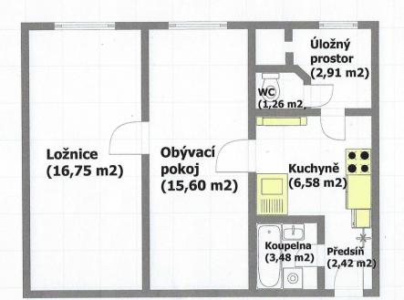 3. 2D půdorys bytu 2+1 | Pronájem bytu, 2+1, 49 m²