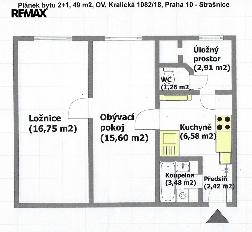 3. 2D půdorys bytu 2+1