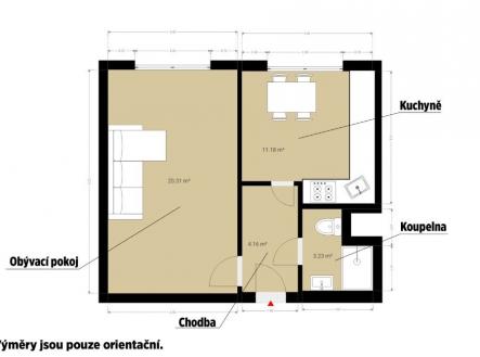 Pronájem bytu, 1+1, 39 m²