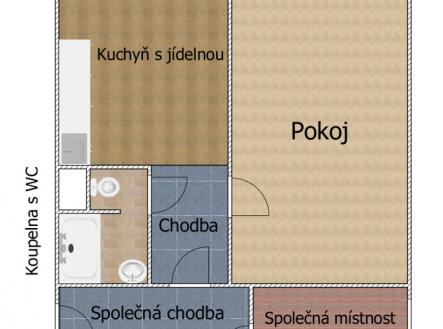 Orientační půdorys | Pronájem bytu, 1+1, 51 m²