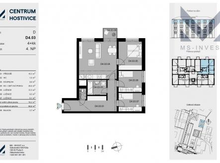 Plánek bytu D 403. | Prodej bytu, 4+kk, 85 m²