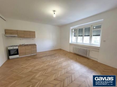 Pokoj - pohled zprava k oknu | Pronájem bytu, 1+kk, 35 m²