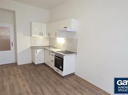 Kuchyň - pohled ke dveřím | Pronájem bytu, 1+1, 49 m²